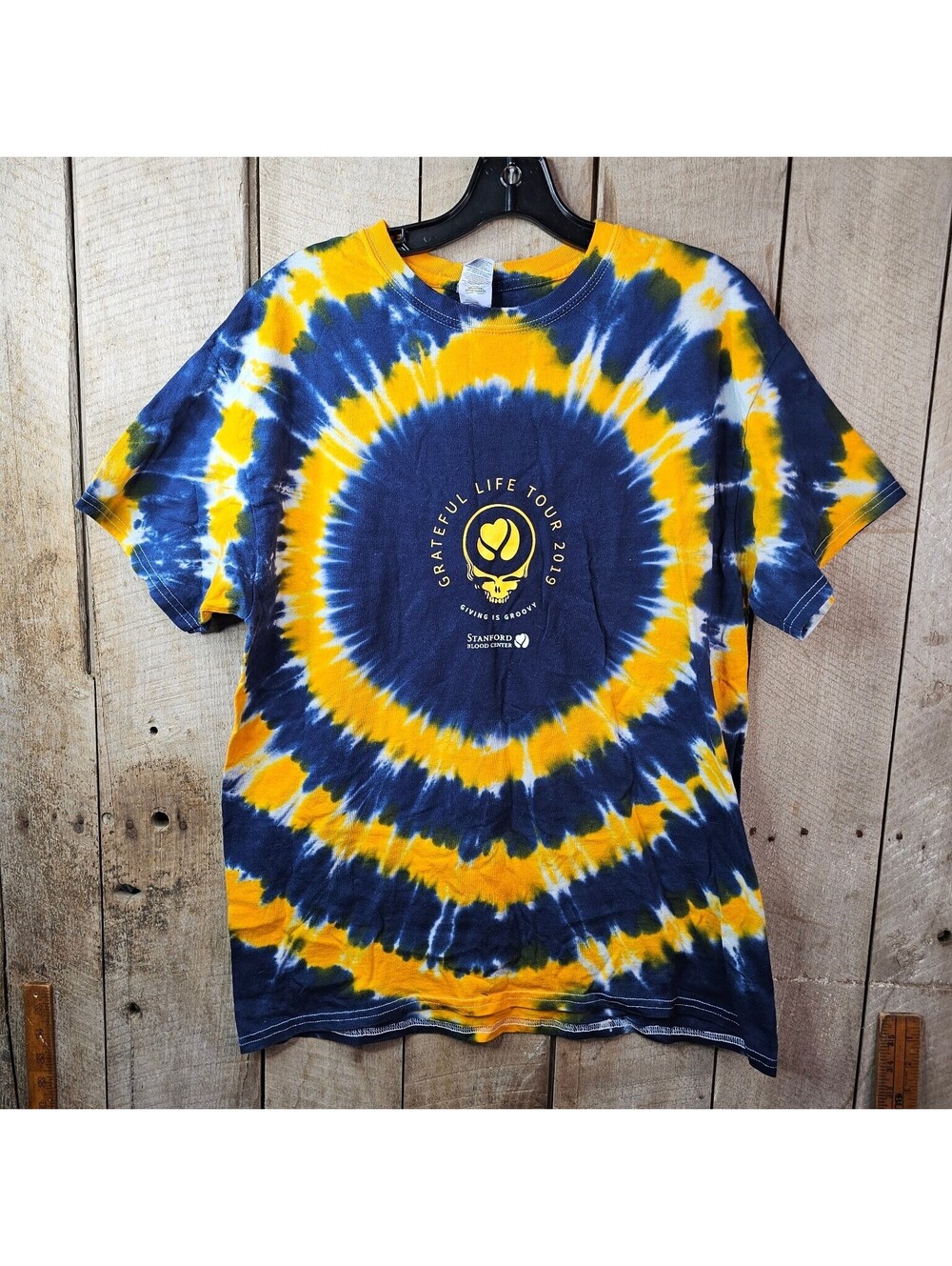Gildan Men's Large Grateful Life Tour 2019 Tie-Dye T-Shirt Stanford Blood Center